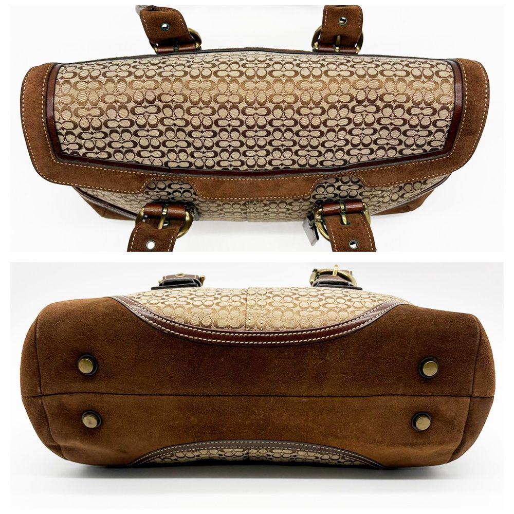 極美品☆COACHコーチ トートバッグ ブラウン シグネチャー キャンバス COACH コーチ トートバッグ ブラウン キャンバス スエード ミニ