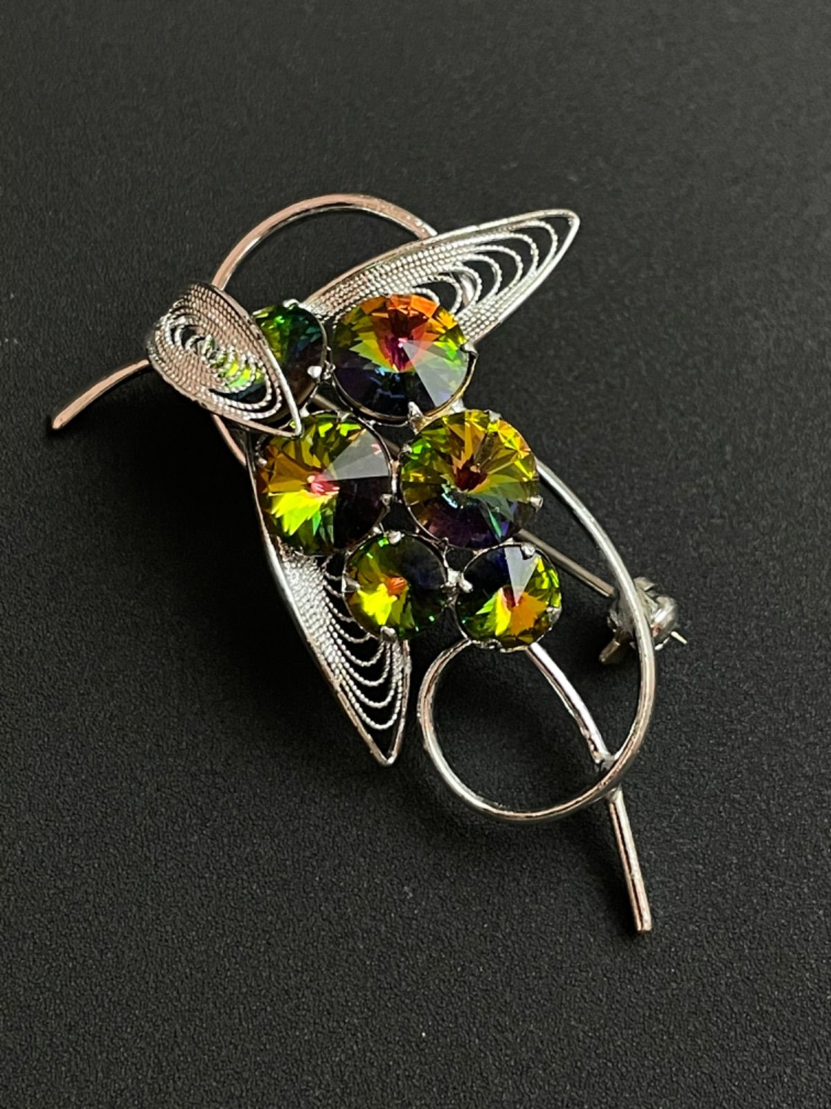 極美品】ヴィンテージ ブローチ オーロラクリスタル フィリグリー 虹色
