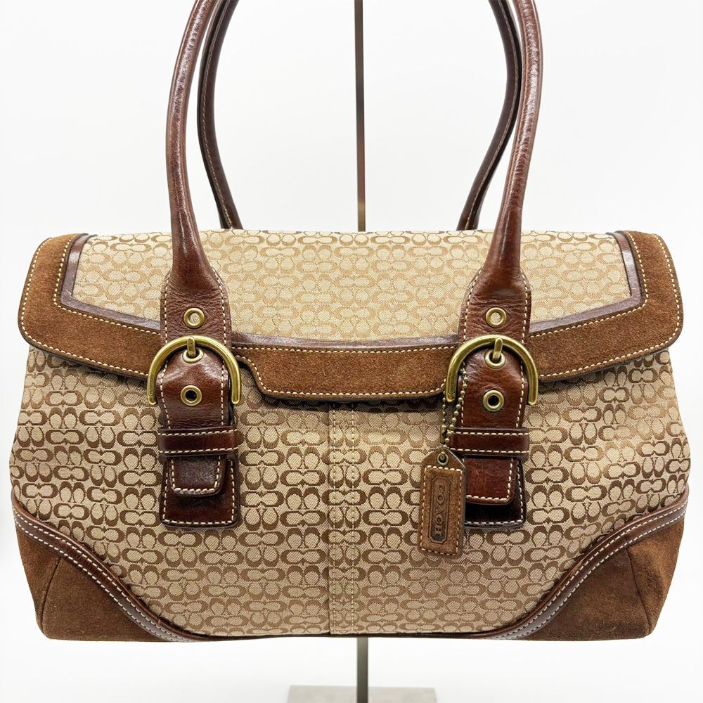 COACH コーチ トートバッグ ブラウン キャンバス スエード ミニ 