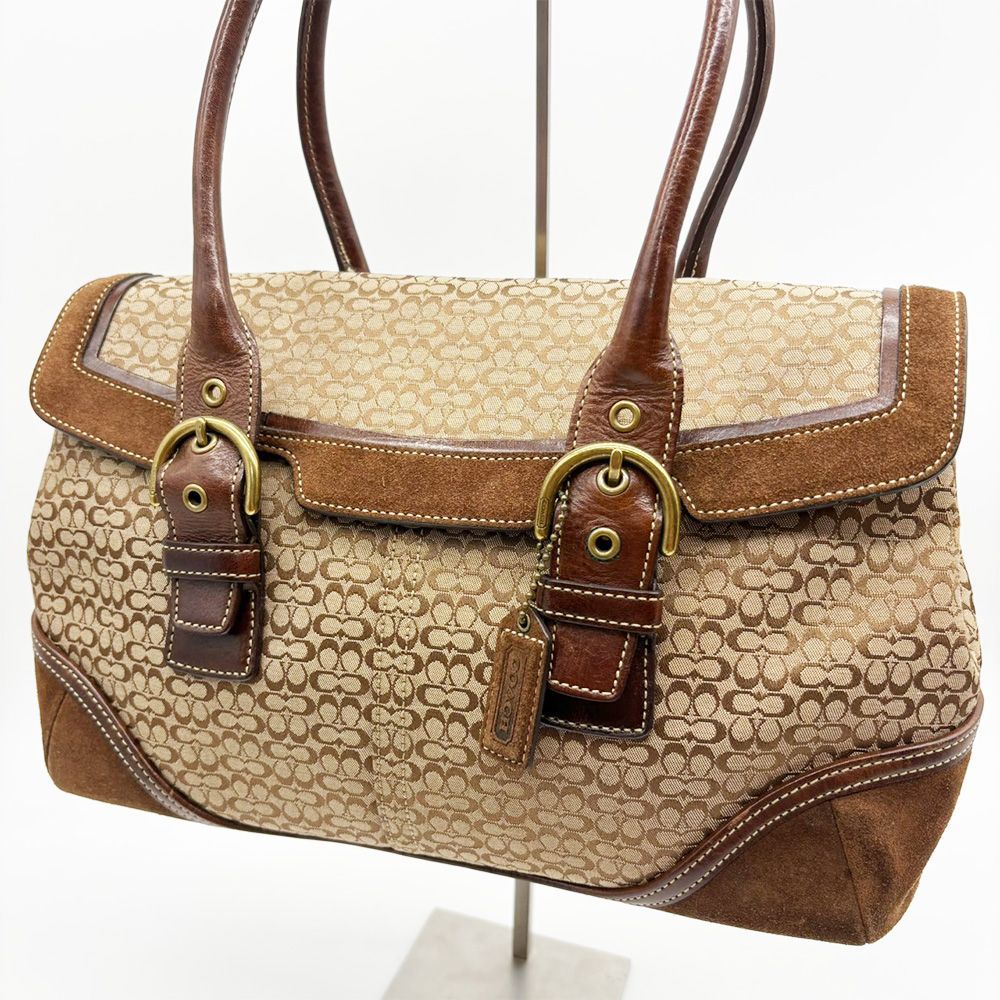 COACH コーチ トートバッグ ブラウン キャンバス スエード ミニ