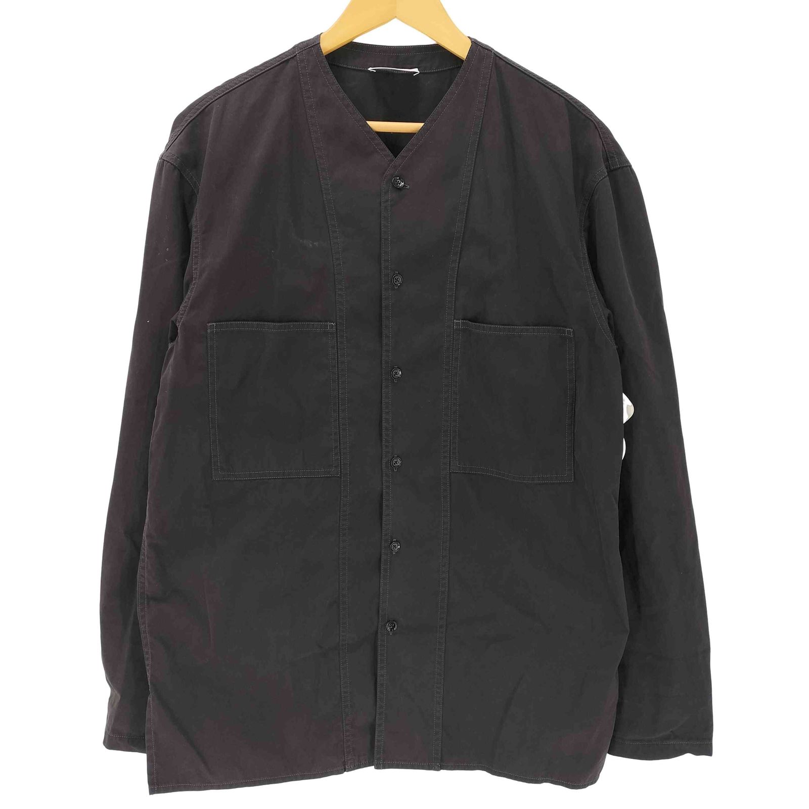 ルメール LEMAIRE 22SS V-NECK SHIRT コットン ギャバジン ブラック Vネック L/S シャツ メンズ EUR：46