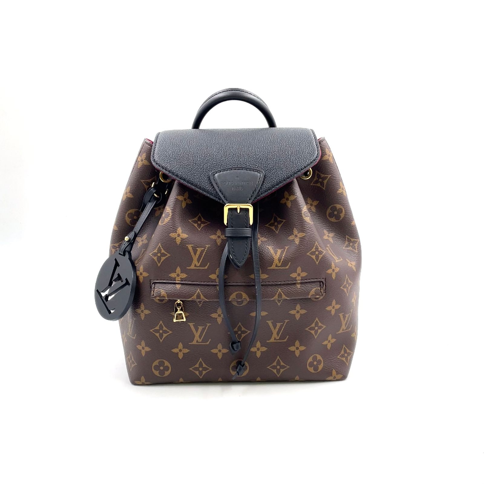 【新着】LOUIS VUITTON モンスリ NM PM モノグラム モノグラム RFID対応 レザー、PVC ブラウン、ブラック バックパック ゴールド M45515