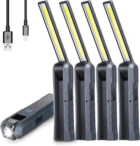 E-FINDS 作業灯 LED ワークライト 懐中電灯 充電式 USB充電式 LED検査ライト ハンディライト 折り畳み式 マグネット 機能搭載 COB LED作業灯 電池残量表示 フック付き 夜間作業 自動車修理 防災 キャンプ 読書 (品番1901 4ts