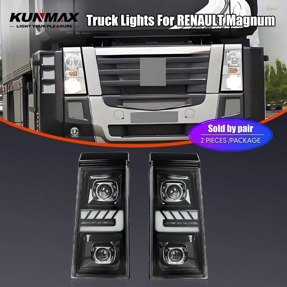 ルノー マグナム LED トラックライト プロジェクター ヘッドライト アセンブリ フロントヘッドランプ DRL ウインカー カーヘッドライト 2個