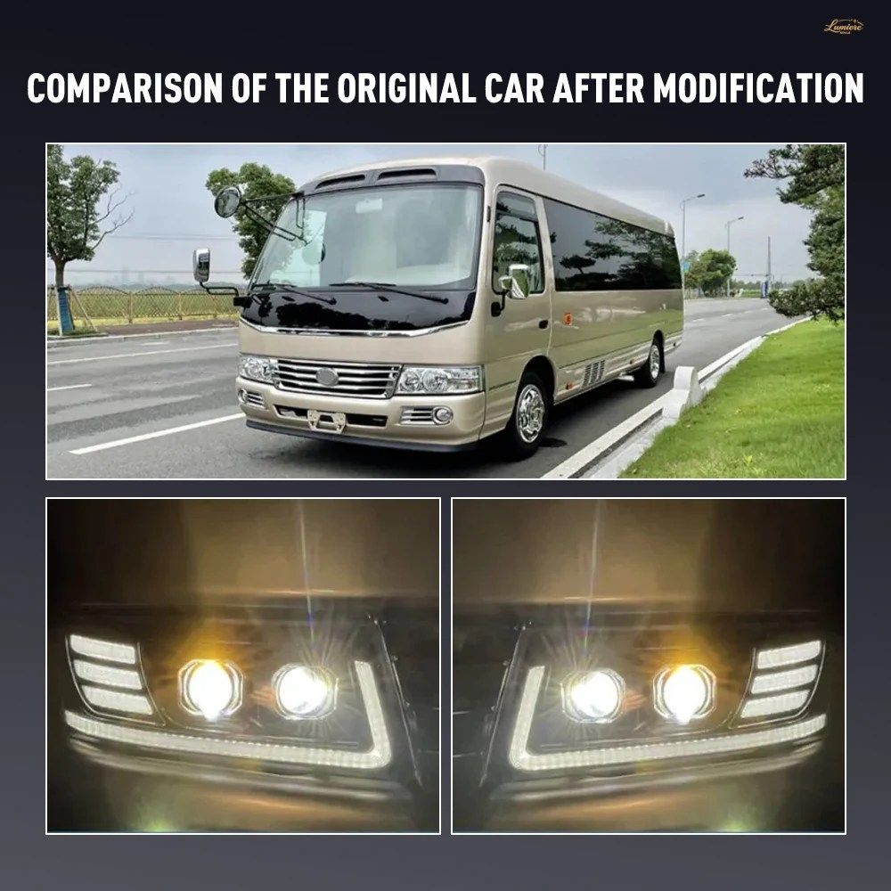 トヨタ コースター LED トラックライト プロジェクター ヘッドライト アセンブリ フロント ヘッドランプ DRL ウインカー カー ヘッドライト