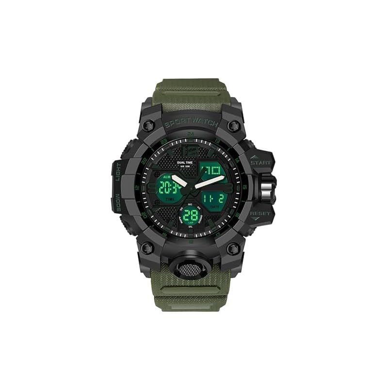 【新品】 メンズ腕時計 アナデジ 大型56mm ミリタリー スポーツウォッチ 50M防水 LEDバックライト デュアルタイム ストップウォッチ アラーム 時報機能 カレンダー 軽量 アウトドア ブラック ホワイト