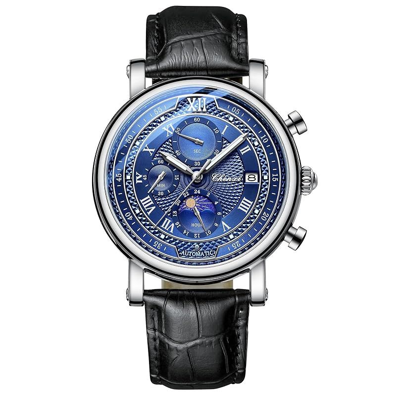 【新品】 星空 腕時計 メンズ 本革ベルト ストップウォッチ: ローマ字 アナログ表示 夜光 カレンダー ムーンフェイズ 3ATM防水 クォーツ レジャー ビジネス おしゃれ ファション アクセサリー - 誕生日 記念日 クリスマス バレンタインデー 彼氏プレ