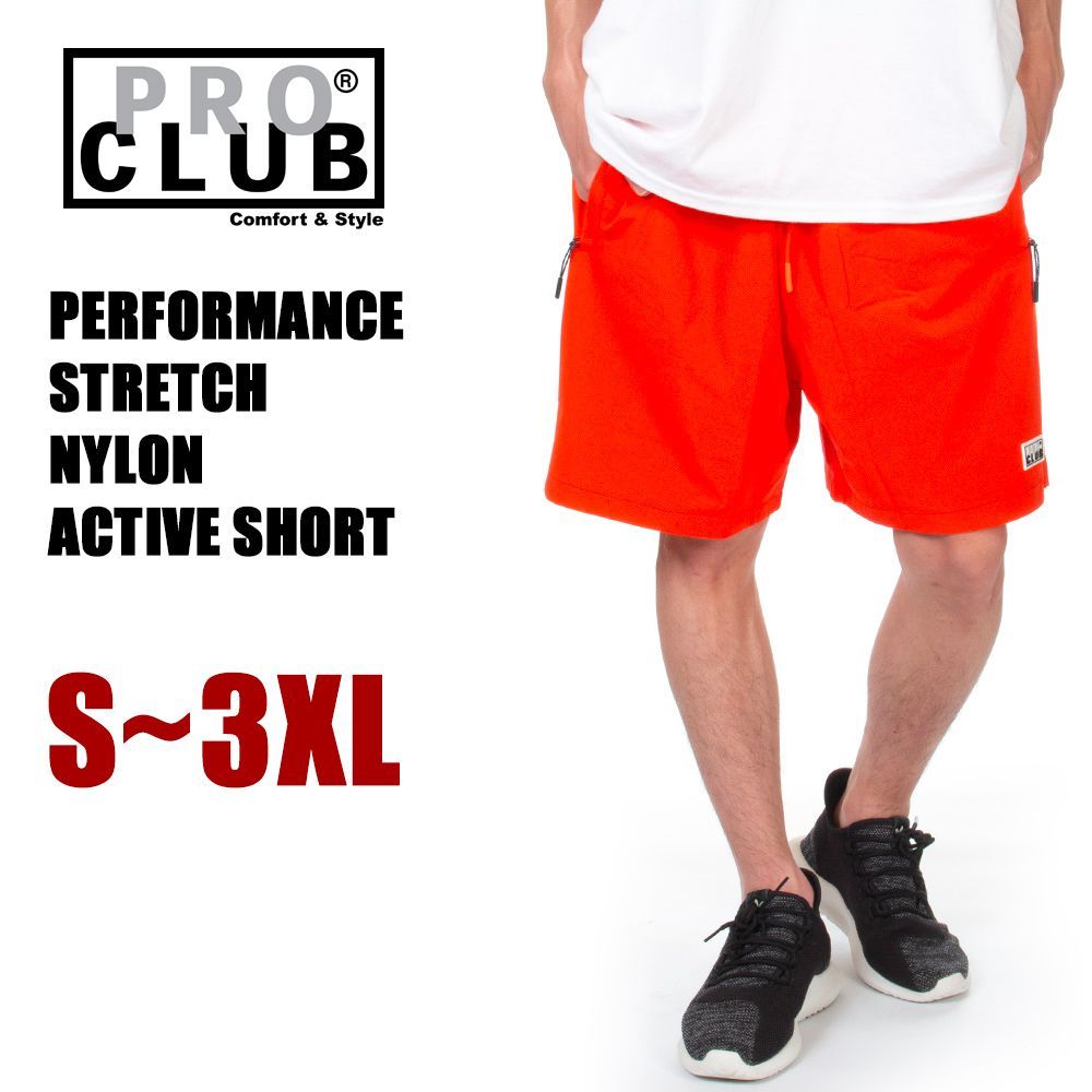 【チェリー】プロクラブ ハーフパンツ メンズ 大きいサイズ PRO CLUB PERFORMANCE STRETCH NYLON ACTIVE SHORT ナイロン ショーツ パンツ ゆったり PROCLUB USA ブランド 13PC0504