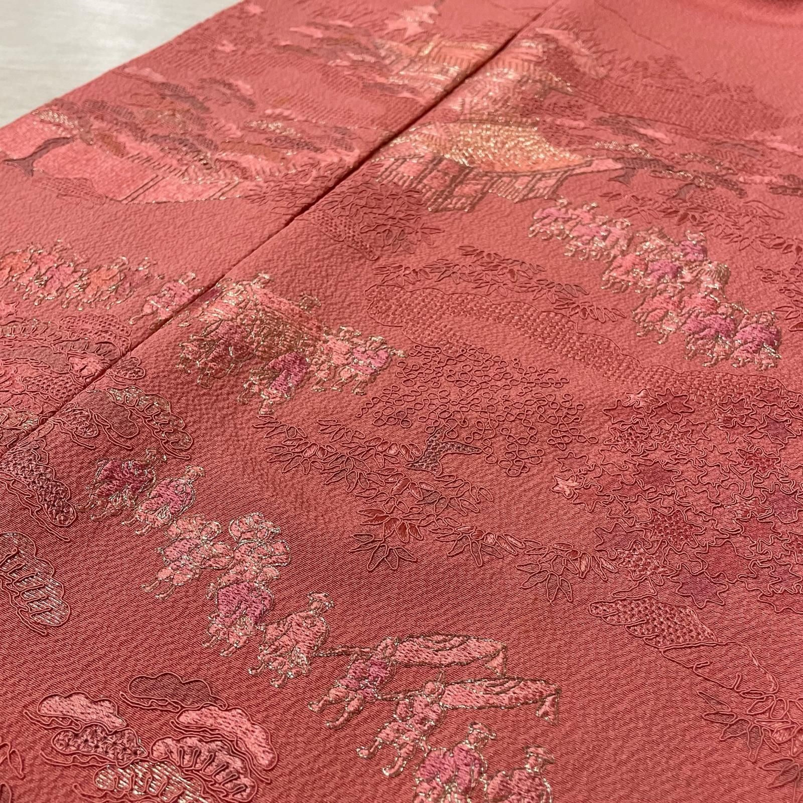 汕頭刺繍 蘇州刺繍 付下げ ちりめん 風景 美しい刺繍 着物 正絹 X-3544