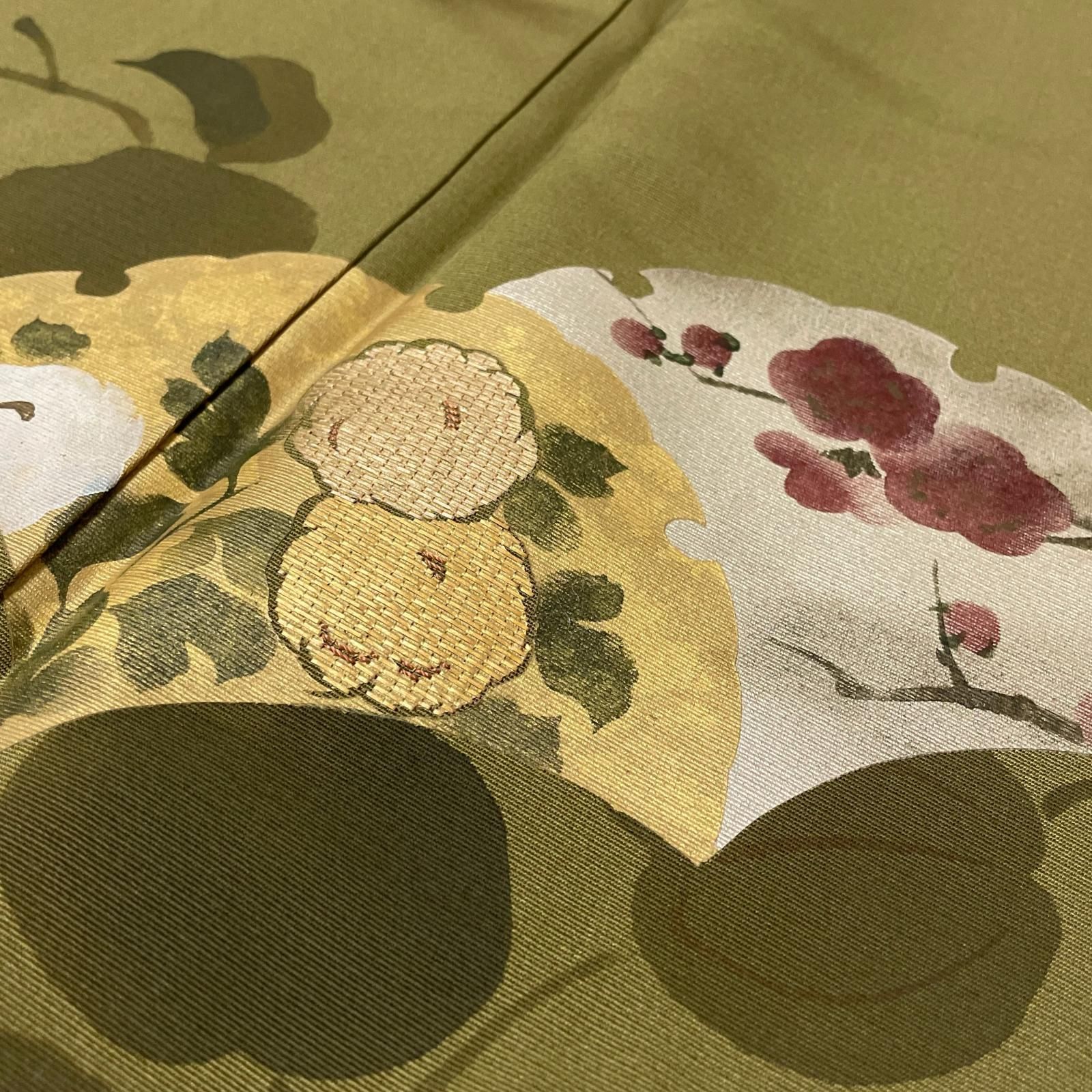 付下げ 雪輪に花 葡萄蔦模様 着物 正絹 X-3573