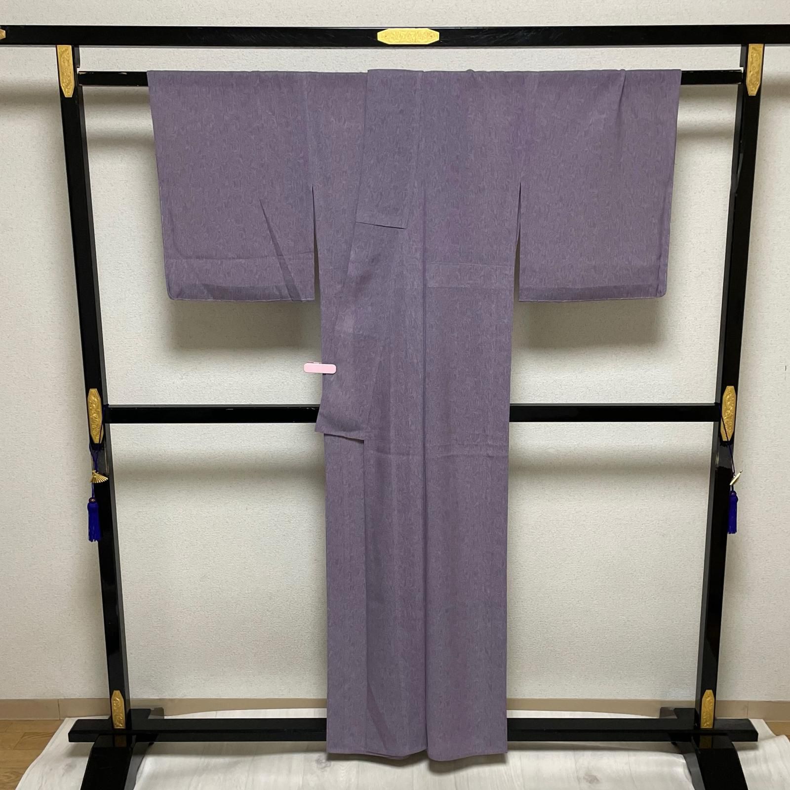 作家物 夏着物 絽織 江戸小紋 鮫小紋 上品な紫 着物 正絹 一つ紋 X