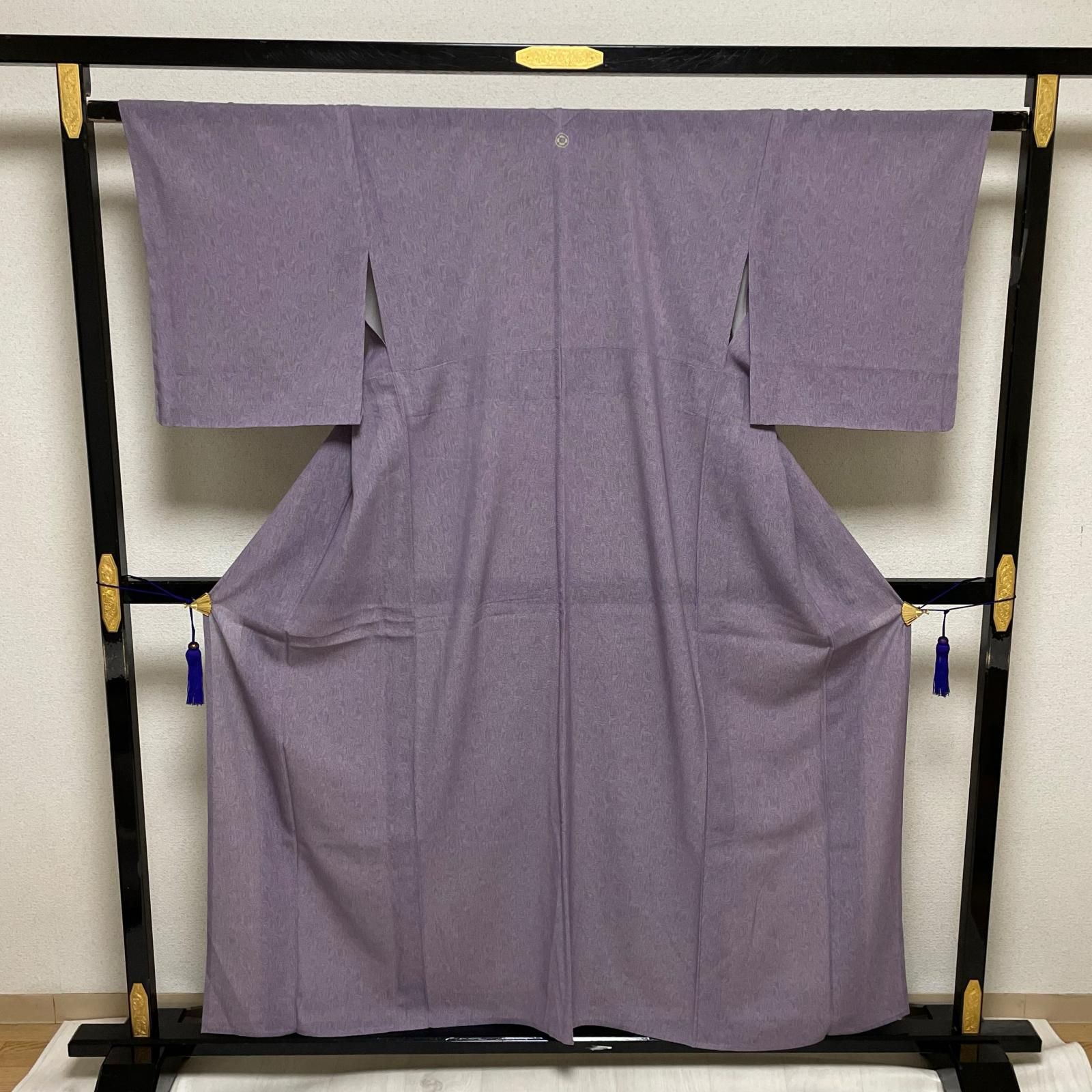 作家物 夏着物 絽織 江戸小紋 鮫小紋 上品な紫 着物 正絹 一つ紋 X