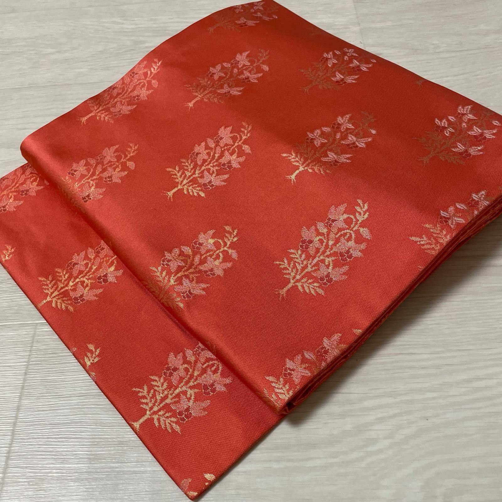 名古屋帯 全通 草花模様 九寸 正絹 着物 X-3590