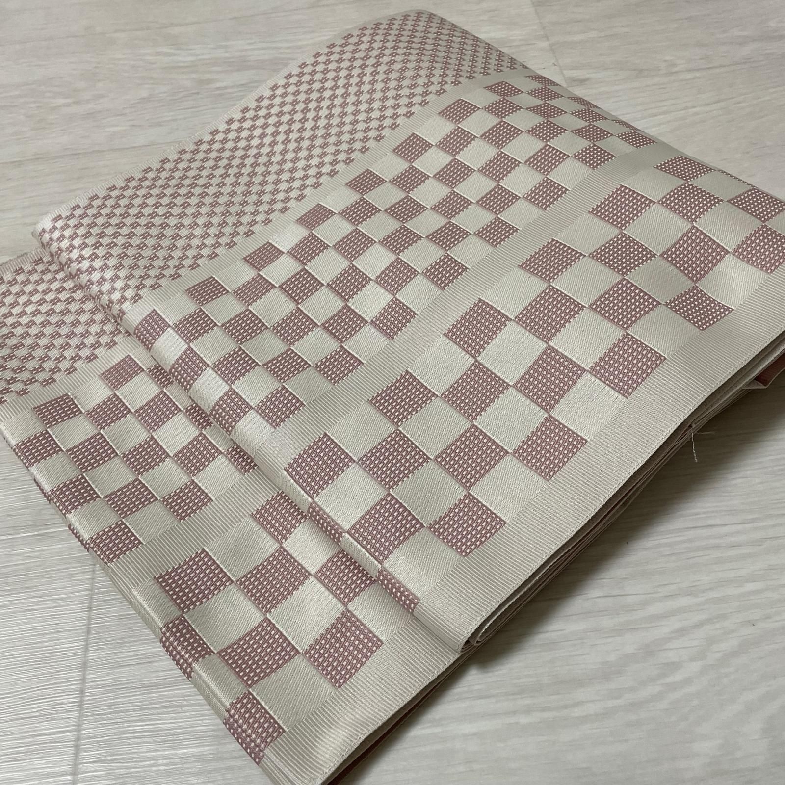 名古屋帯 市松模様 八寸 化繊 着物 X-3605