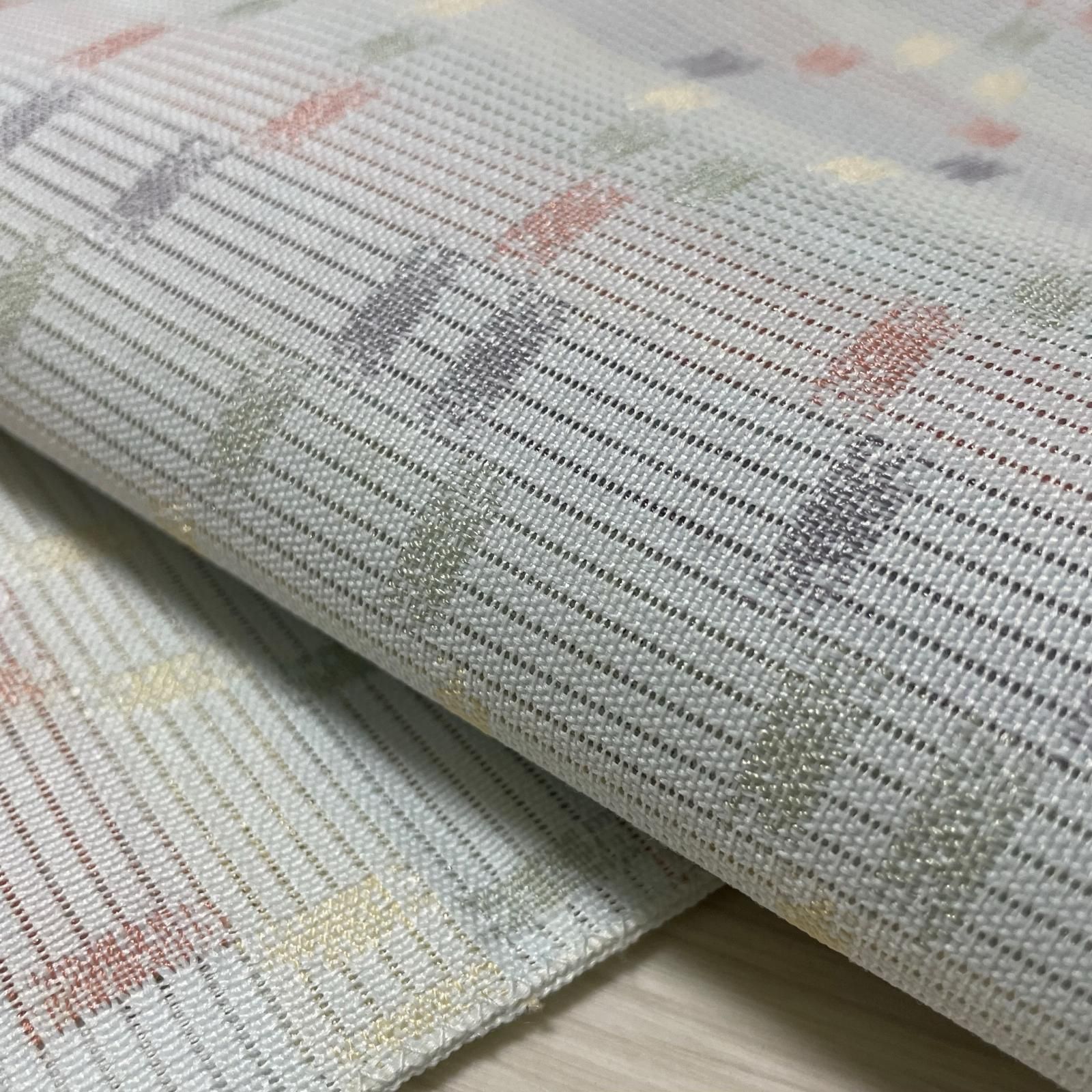 名古屋帯 絽綴れ 可愛い織出し パステルカラー 八寸 化繊 着物 X-3607