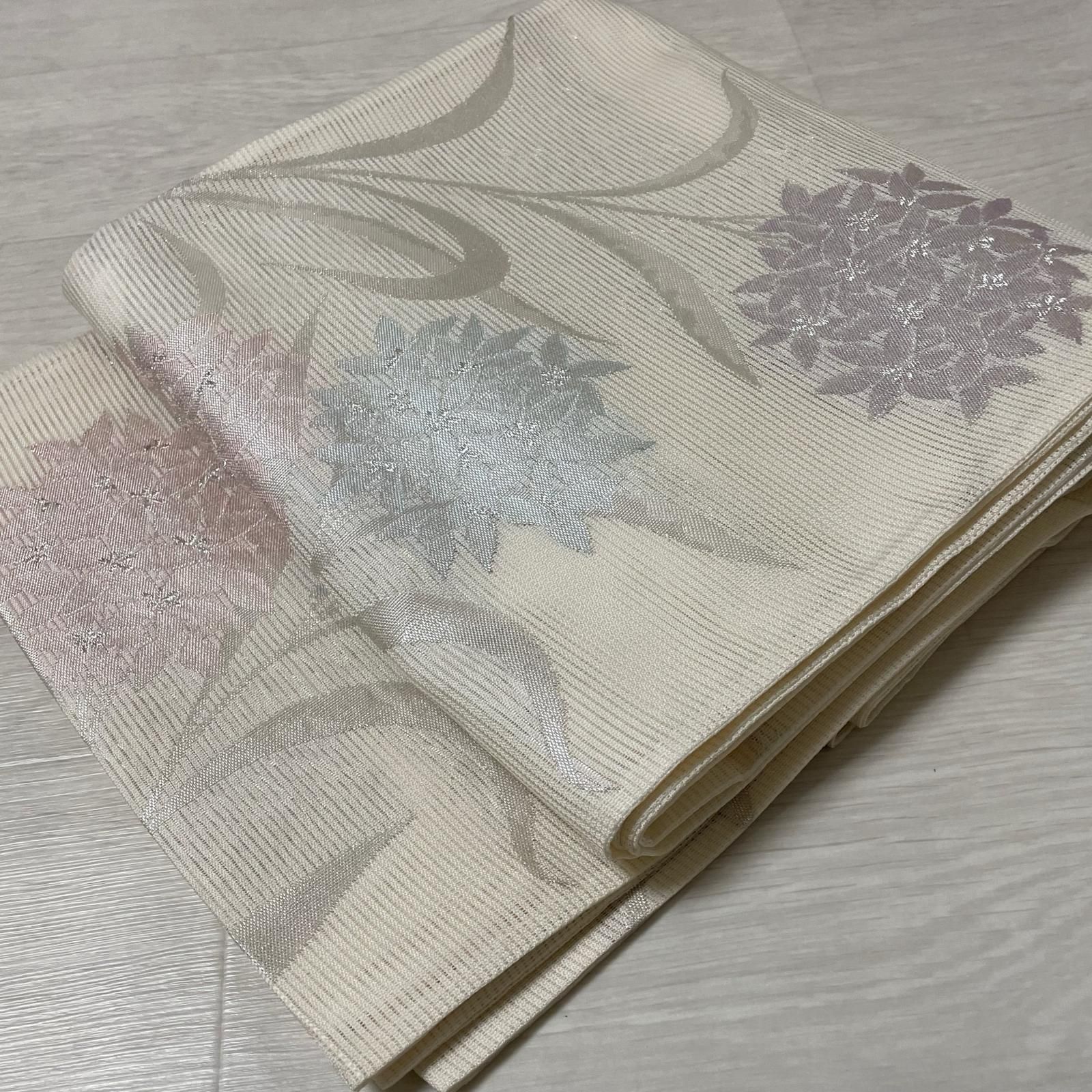 袋帯 絽綴れ 上品な花模様 正絹 着物 X-3663