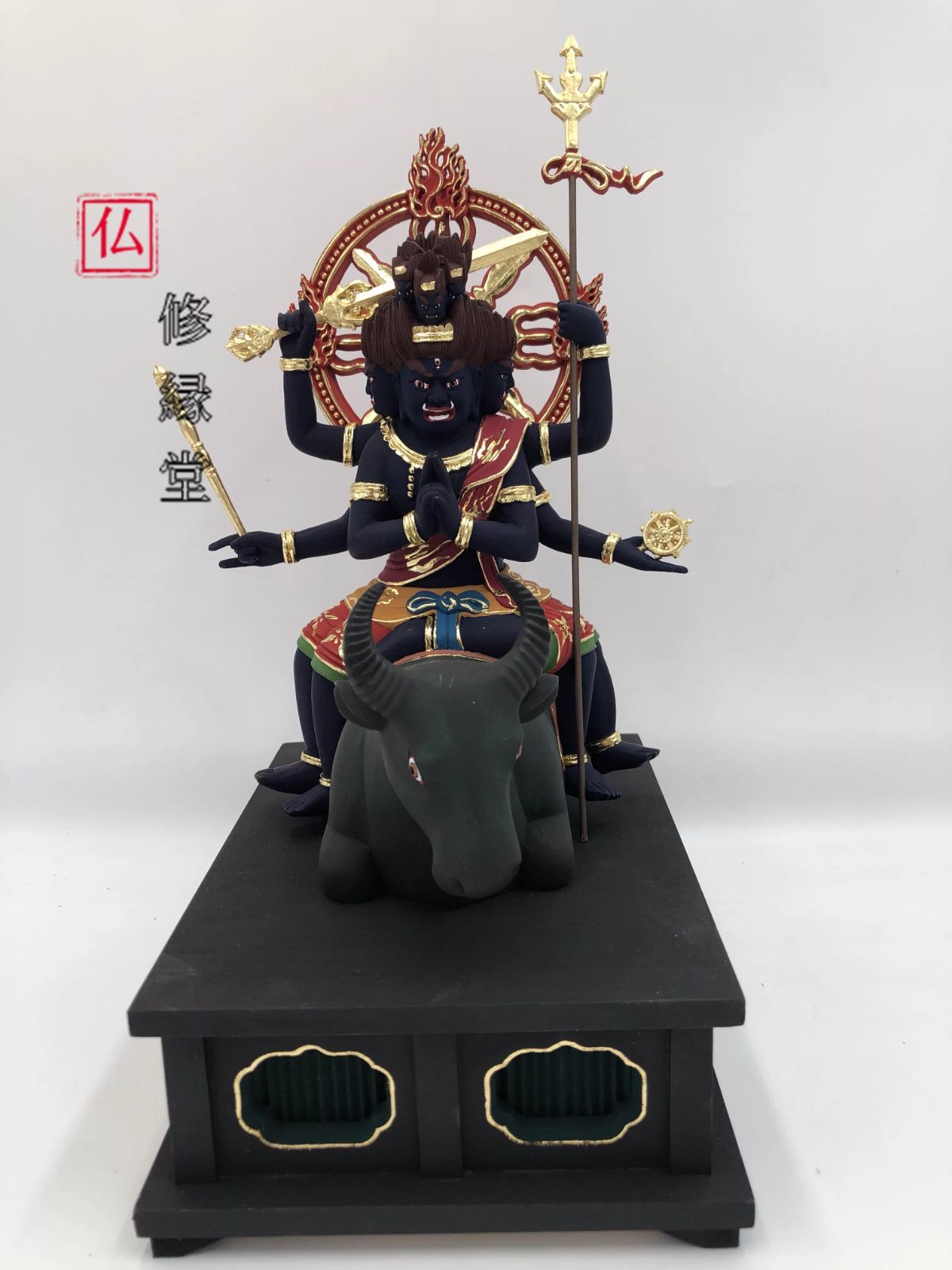 【修縁堂】珍品　大迫力 極上彫 仏教工芸品　木彫仏像 大威徳明王