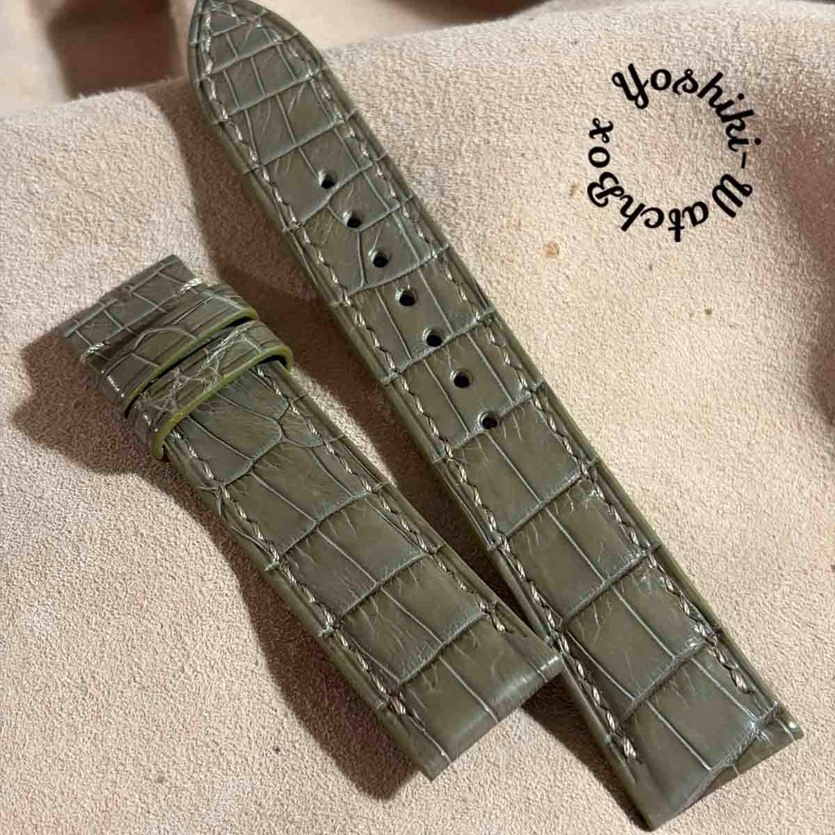 cro-2121 クロコダイル 腕時計ベルト オリーブ　(ラグ幅20 mm - バックル幅18 mm)