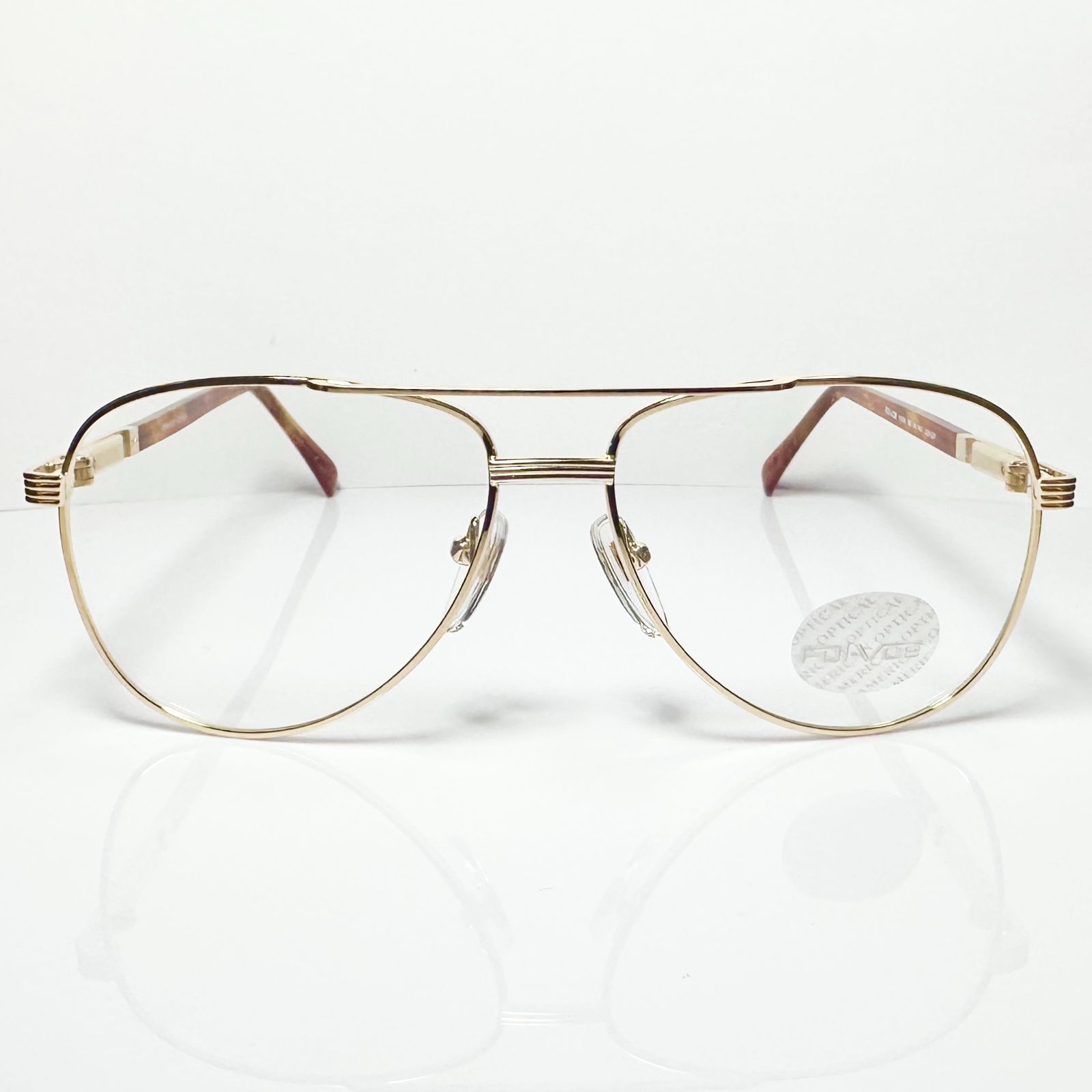 新品箱付】20K金 アメリカンオプティカル 80年代 琥珀色 べっ甲柄 AO American Optical メガネ 米国製 ツーブリッジ ティアドロップ