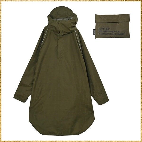 ☆彡送料無料でお届け☆彡グリッドカーキ [キウ] ビジブルバイシクルレインポンチョ VISIBLE BICYCLE RAIN PONCHO 防水 撥水 はっ水 耐水 雨対策 台風 梅雨 レインコート スリーブポンチョ アノラック 雨具 袖付き 収納袋 ポケット