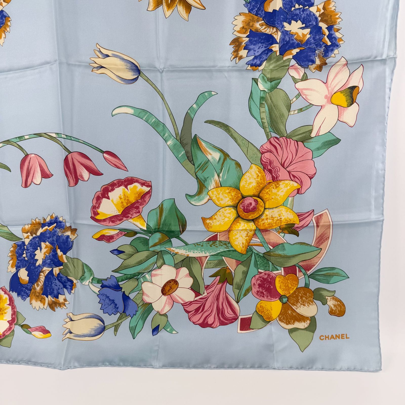 CHANEL 花柄スカーフ 中古】CHANEL シャネル フラワー ボタニカル柄 スカーフ シルク ライト