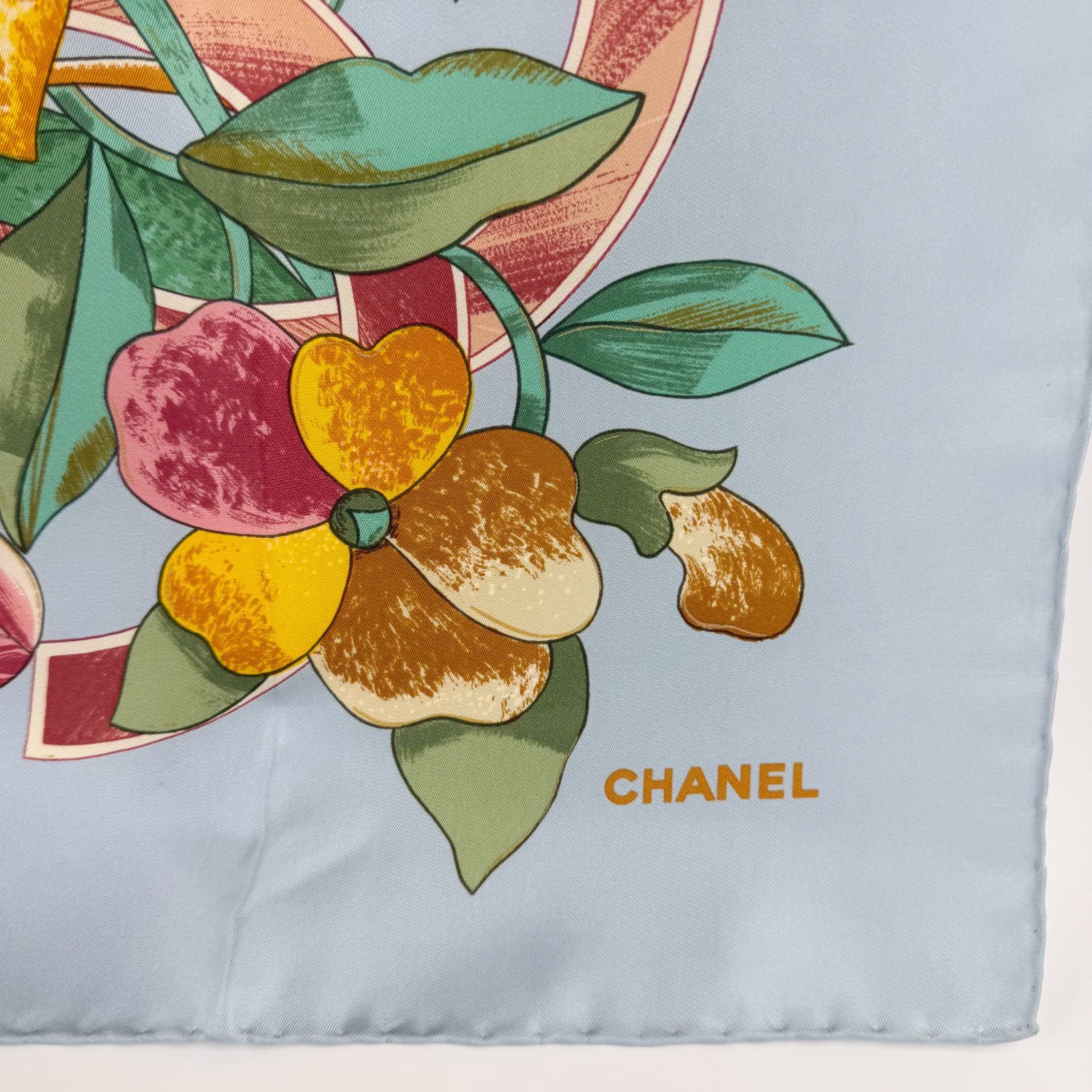 中古】CHANEL シャネル フラワー ボタニカル柄 スカーフ シルク ライト