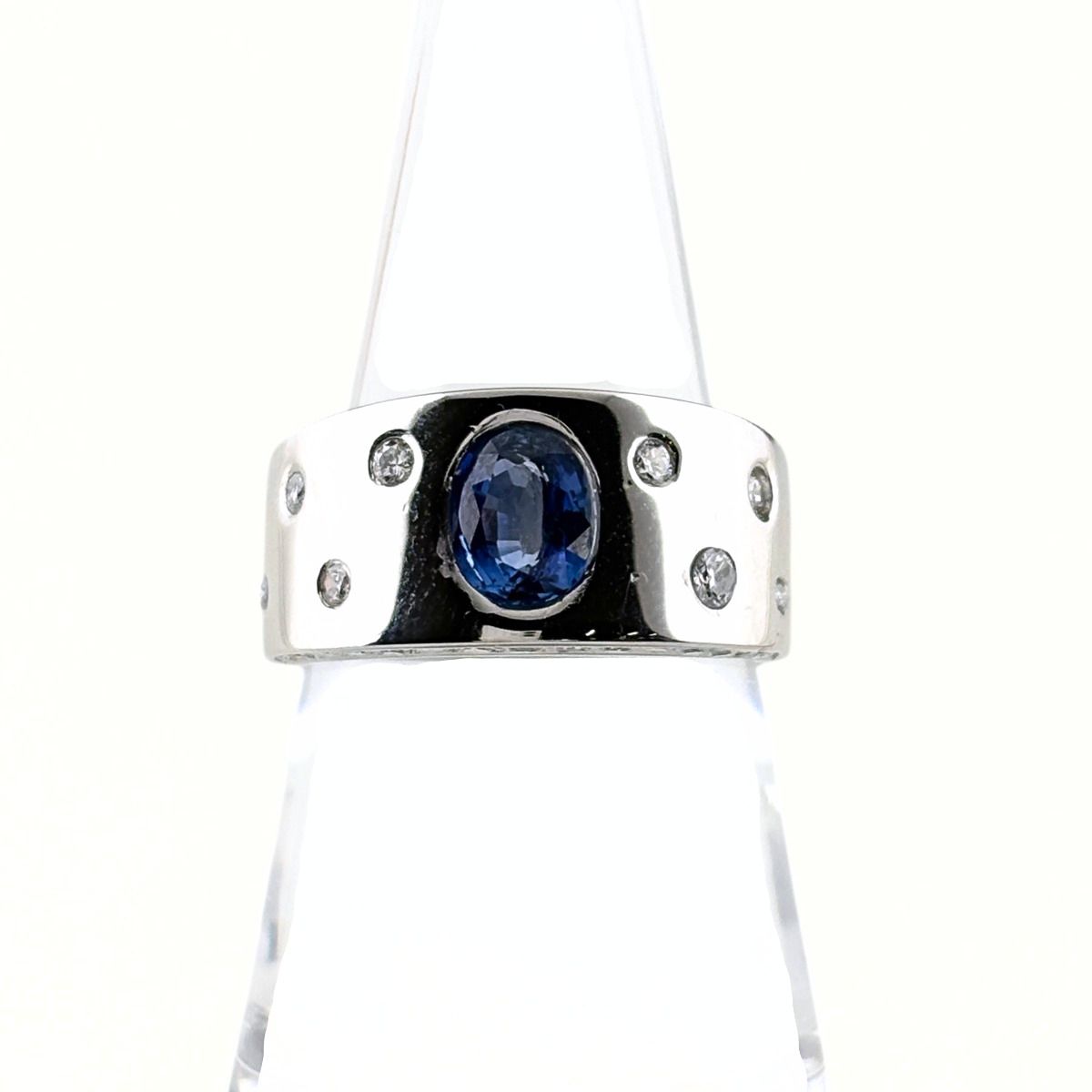 サファイア デザインリング プラチナ メレダイヤ 指輪 リング 15号 Pt900 サファイア ダイヤモンド レディース 【中古】