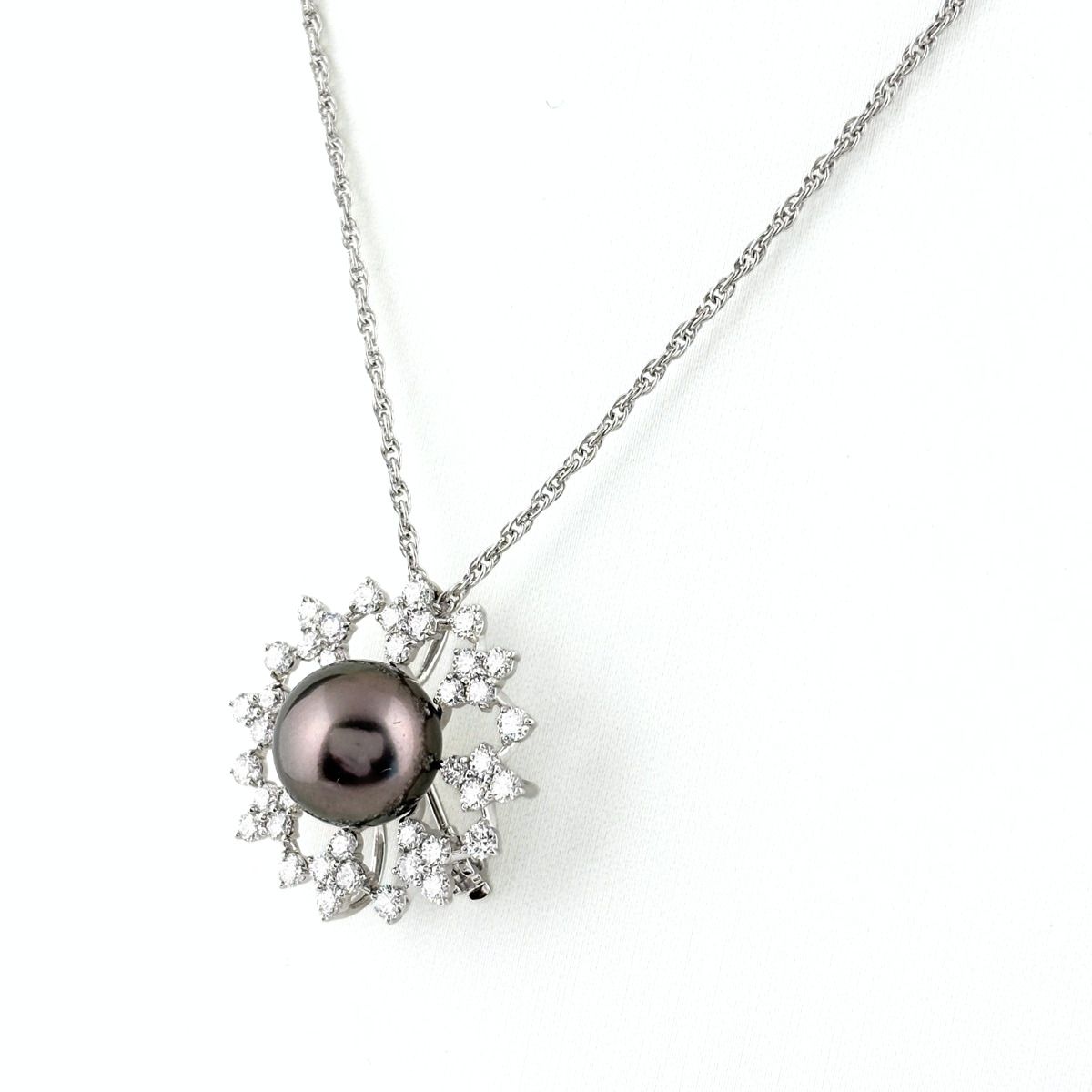 ミキモト MIKIMOTO パール ネックレス メレダイヤ ペンダント 真珠 ネックレス K18 パール ダイヤモンド レディース 【中古】