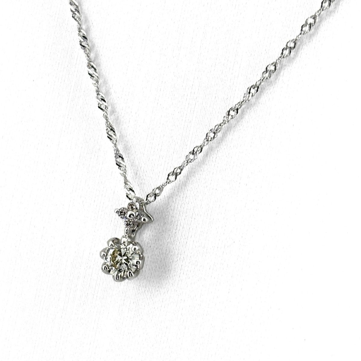 メレダイヤ デザインネックレス WG ホワイトゴールド ペンダント ネックレス K18 WG ダイヤモンド レディース 【中古】
