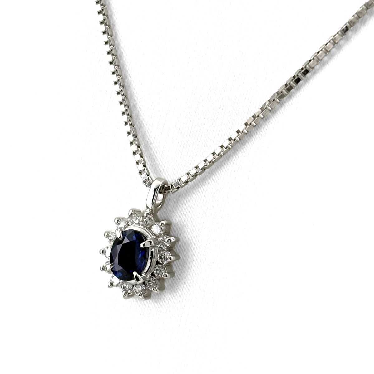 サファイア デザインネックレス プラチナ ペンダント メレダイヤ ダイヤモンド ネックレス Pt900 Pt850 サファイア レディース 【中古】