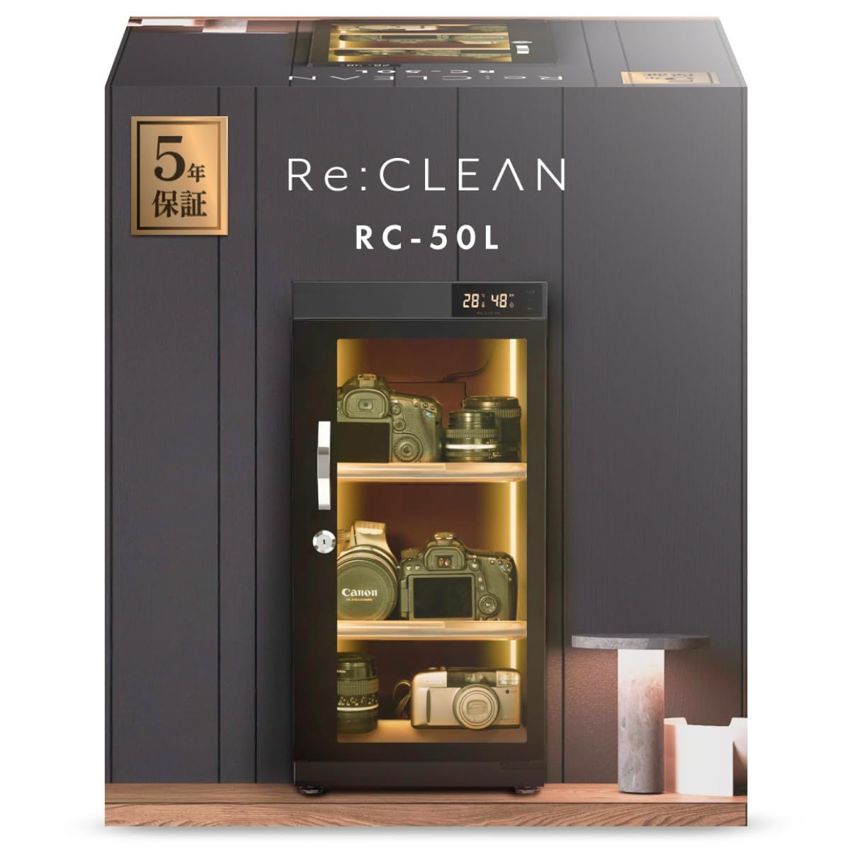 リクリーン 防湿庫 50L 日本製ペルチェ採用 ドライボックス カメラ トレカ カード 保管 防湿ケース 収納 レンズ 【日本製デジタル湿度計 / 安心の5年保証 / 全自動除湿/カビ対策】 (ブラック, 50L/タッチパネル/LED照明/庫 1ae4c34c