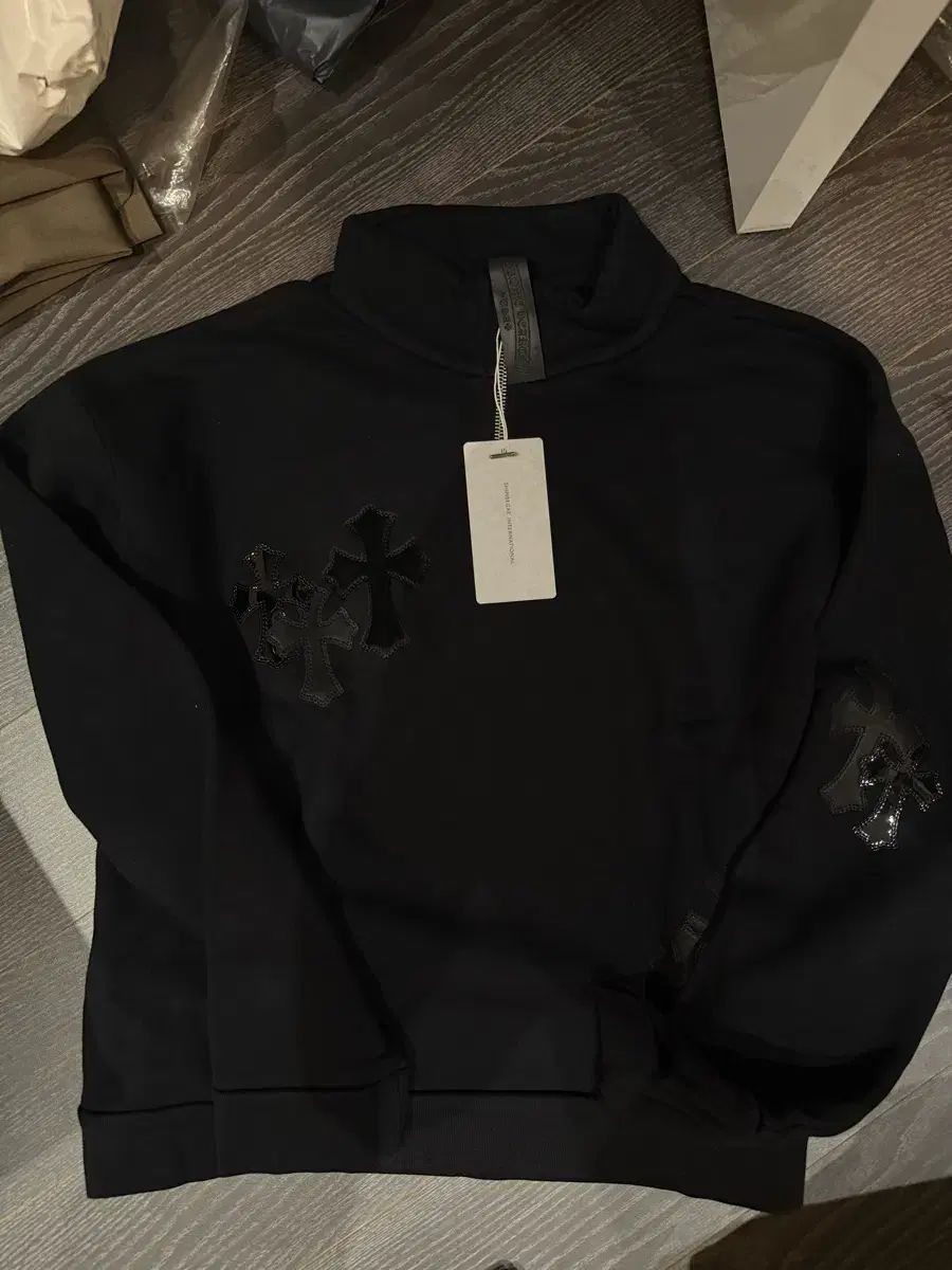 CHROME HEARTS クロムハーツ クロス パッチ ハーフ ジップアップ sサイズ ブラック
