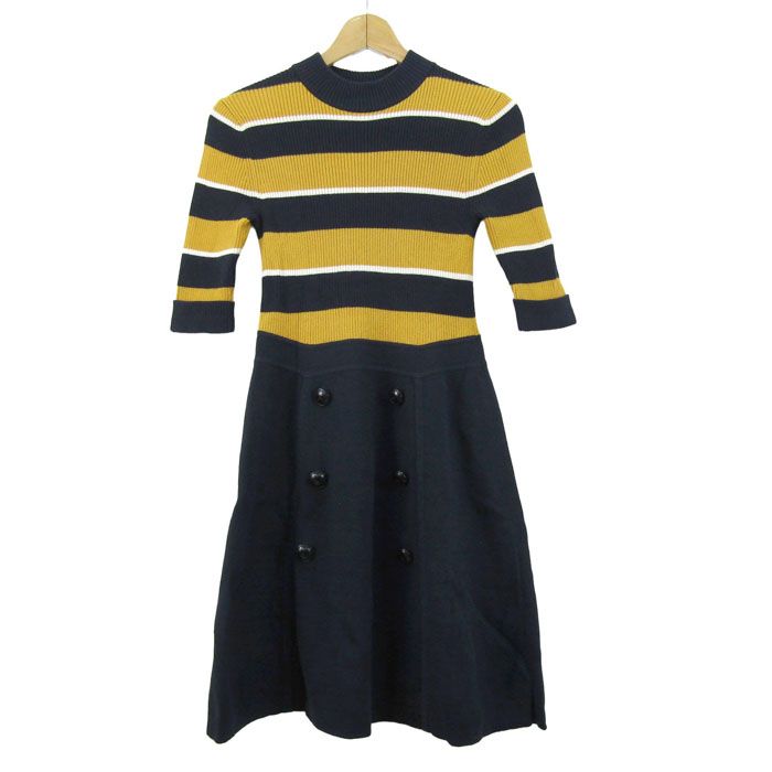 ブルーレーベル クレストブリッジ ワンピース 五分袖 ボーダー柄 レディース 38サイズ ネイビー×イエロー BLUE LABEL CRESTBRIDGE 【中古】