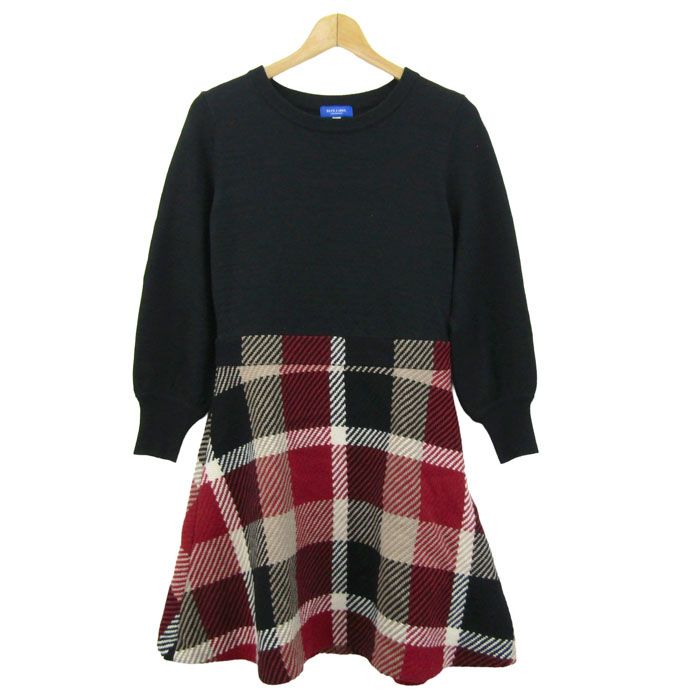 ブルーレーベル クレストブリッジ ドッキングワンピース 長袖 レディース 38サイズ ブラック×ワインレッド BLUE LABEL CRESTBRIDGE 【中古】