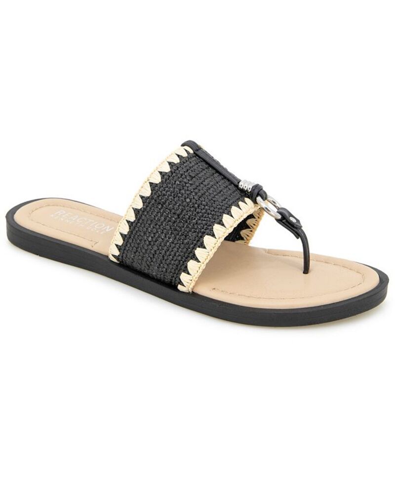 ケネスコール レディース シューズ サンダル Kenneth Cole Reaction Womens Sabriya Slide Flat Sandals Black Raffia ブラック