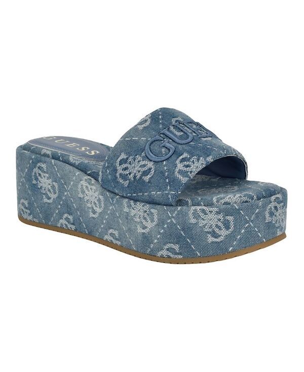 ゲス レディース シューズ サンダル プラットフォーム GUESS Womens Bintai Single Band High Platform Wedge Sandals Blue Denim L
