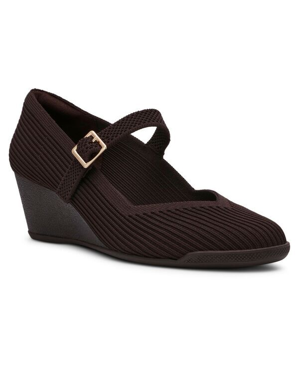 アンクライン レディース シューズ パンプス Anne Klein Womens Trixie Mary Jane Wedge Pumps Brown Knit ブラウン