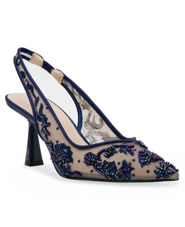 ベッツィジョンソン レディース シューズ パンプス 刺繍 Betsey Johnson Womens Nikki Embroidered Slingback Evening Pumps Navy ネイ
