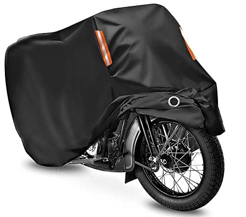 バイクカバー バイク車体カバー バイク 原付 防水 耐熱 超撥水 丈夫 (6L-265*105*125cm, ブラック)ts