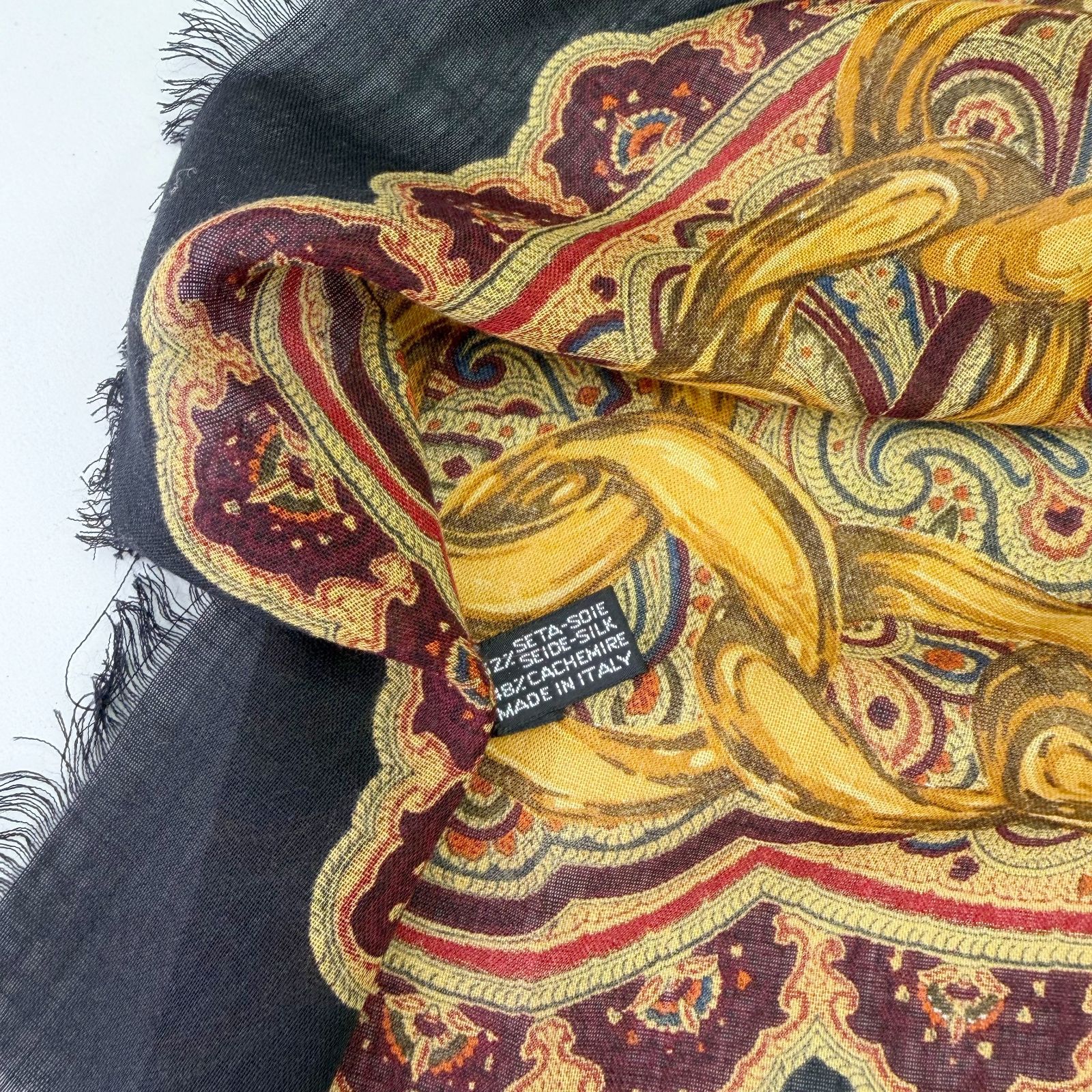 中古】CHANEL シャネル チェーン ペイズリー柄 大判 ストール カシミヤ