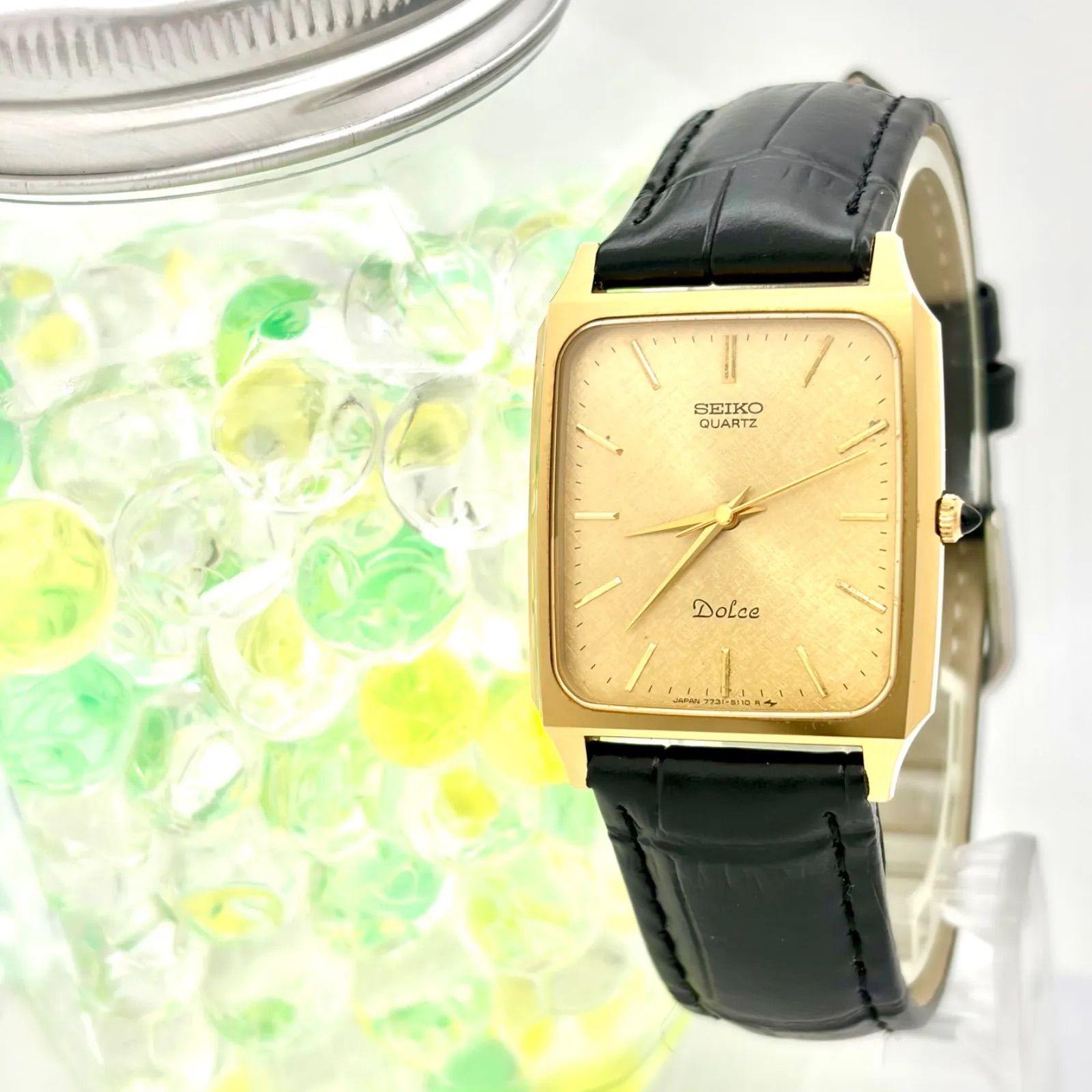 【新品電池】SEIKO セイコー Dolce ドルチェ メンズ 腕時計 レクタンギュラー ゴールド 7731-5510 360659 新品ベルト
