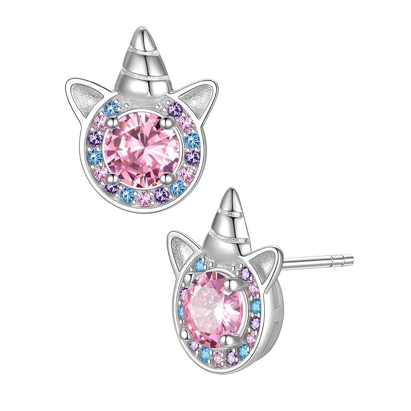 [Just Being Cute]誕生石 ピアス レディース 可愛いユニコーン イヤリング ジルコニア シルバー925 ピアス 金属アレルギー対応 12ヶ月対応 誕生日 記念日 人気 プレゼント-10月