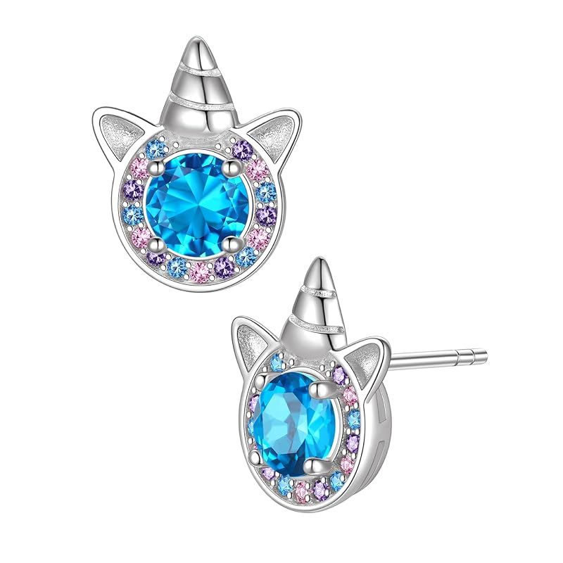 [Just Being Cute]誕生石 ピアス レディース 可愛いユニコーン イヤリング ジルコニア シルバー925 ピアス 金属アレルギー対応 12ヶ月対応 誕生日 記念日 人気 プレゼント-12月