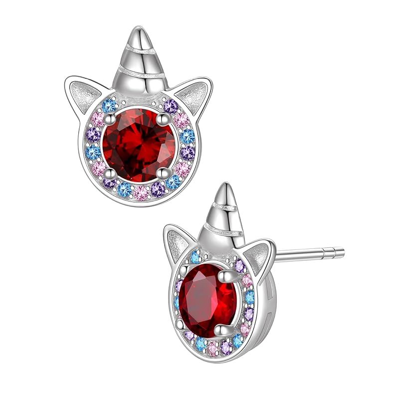 [Just Being Cute]誕生石 ピアス レディース 可愛いユニコーン イヤリング ジルコニア シルバー925 ピアス 金属アレルギー対応 12ヶ月対応 誕生日 記念日 人気 プレゼント-1月