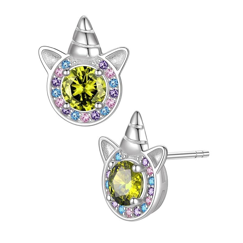 [Just Being Cute]誕生石 ピアス レディース 可愛いユニコーン イヤリング ジルコニア シルバー925 ピアス 金属アレルギー対応 12ヶ月対応 誕生日 記念日 人気 プレゼント-8月