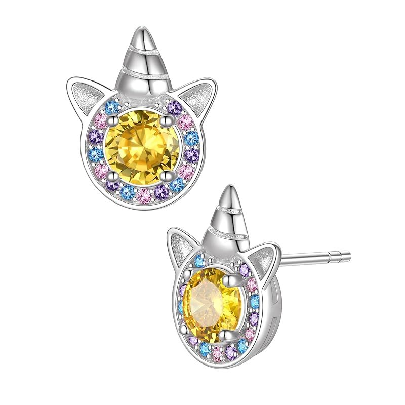 [Just Being Cute]誕生石 ピアス レディース 可愛いユニコーン イヤリング ジルコニア シルバー925 ピアス 金属アレルギー対応 12ヶ月対応 誕生日 記念日 人気 プレゼント-11月