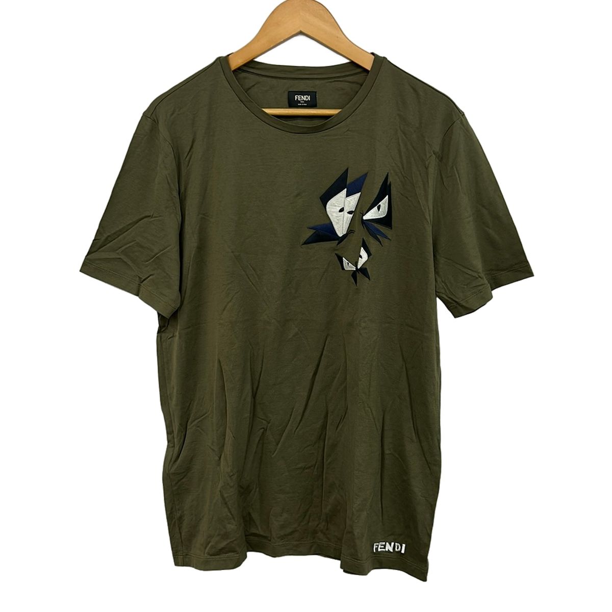 FENDI(フェンディ) 半袖Tシャツ サイズ54 レディース美品 - カーキ×マルチ クルーネック/バグズ アイ/刺繍/バタフライ(蝶)