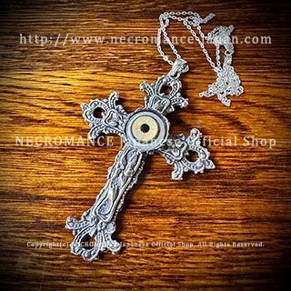 【限定】【新品】シルバーローズロザリオ義眼ネックレス <グリーン/Green/緑> NECROMANCE ネクロマンス 十字架 クロス 目玉