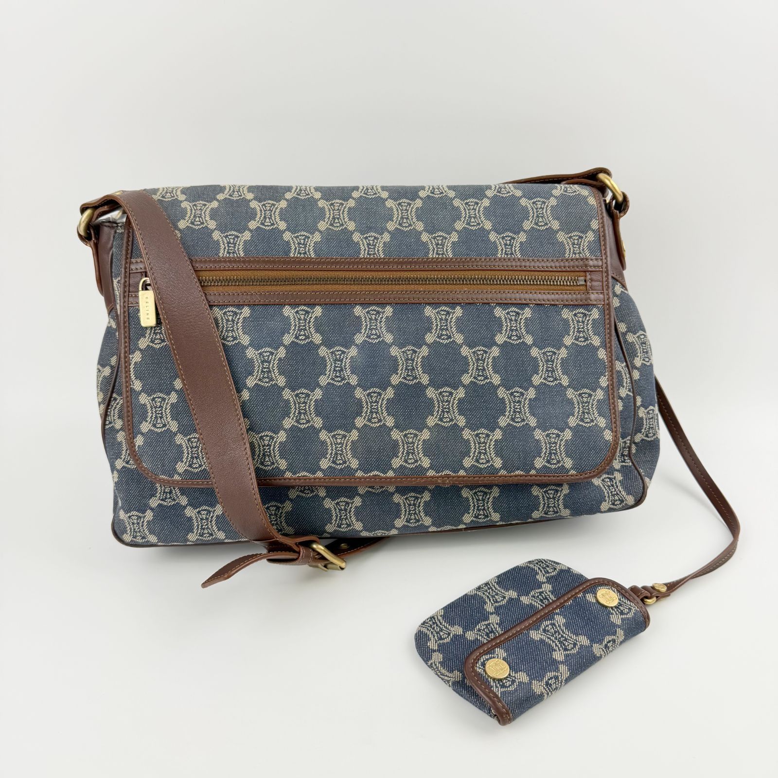 中古】CELINE セリーヌ デニム マカダム柄 ショルダーバッグ ポーチ 