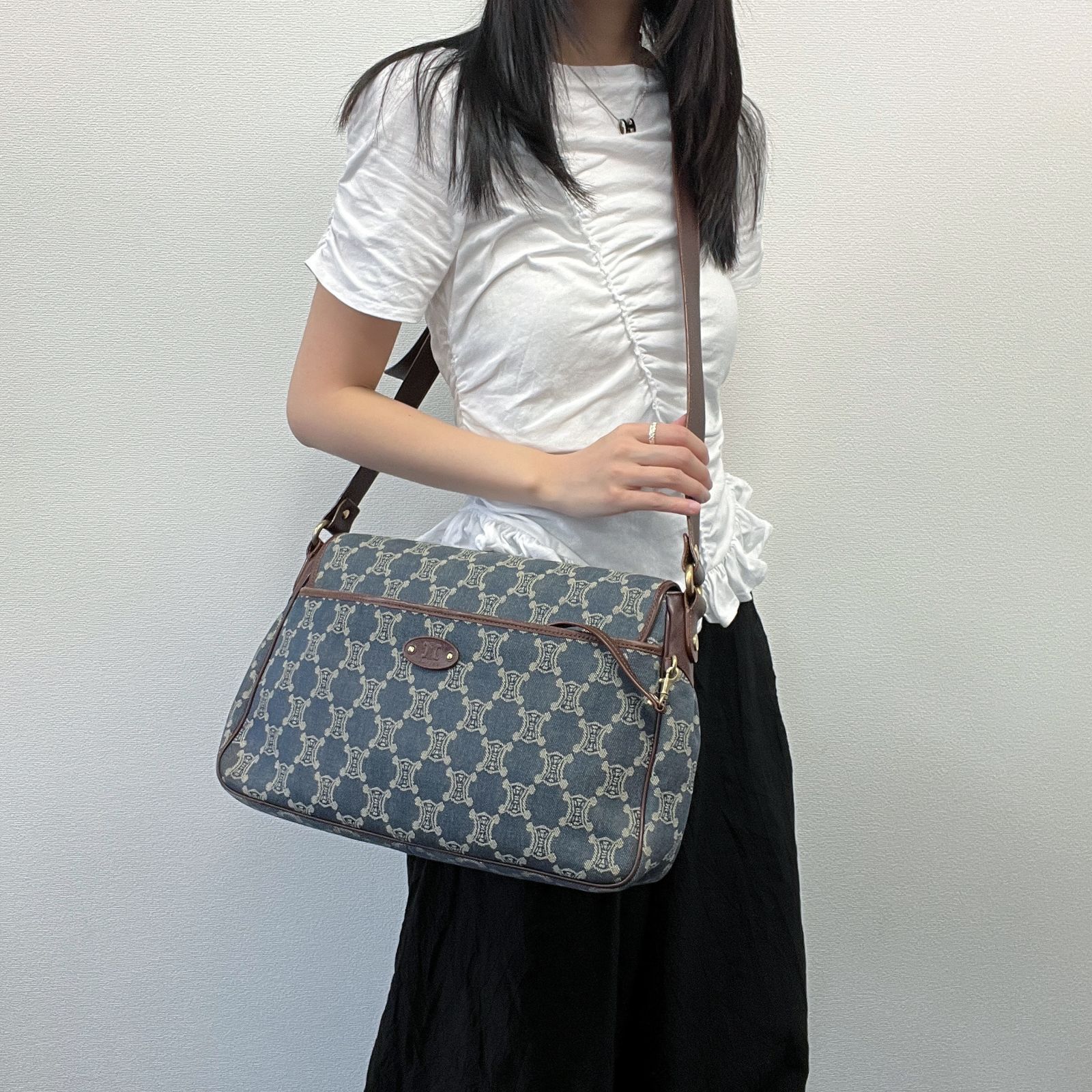 中古】CELINE セリーヌ デニム マカダム柄 ショルダーバッグ ポーチ